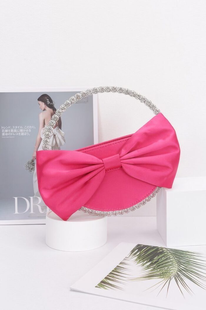 Satin Ribbon Round Rhinestone Metal Clutch - Image 2