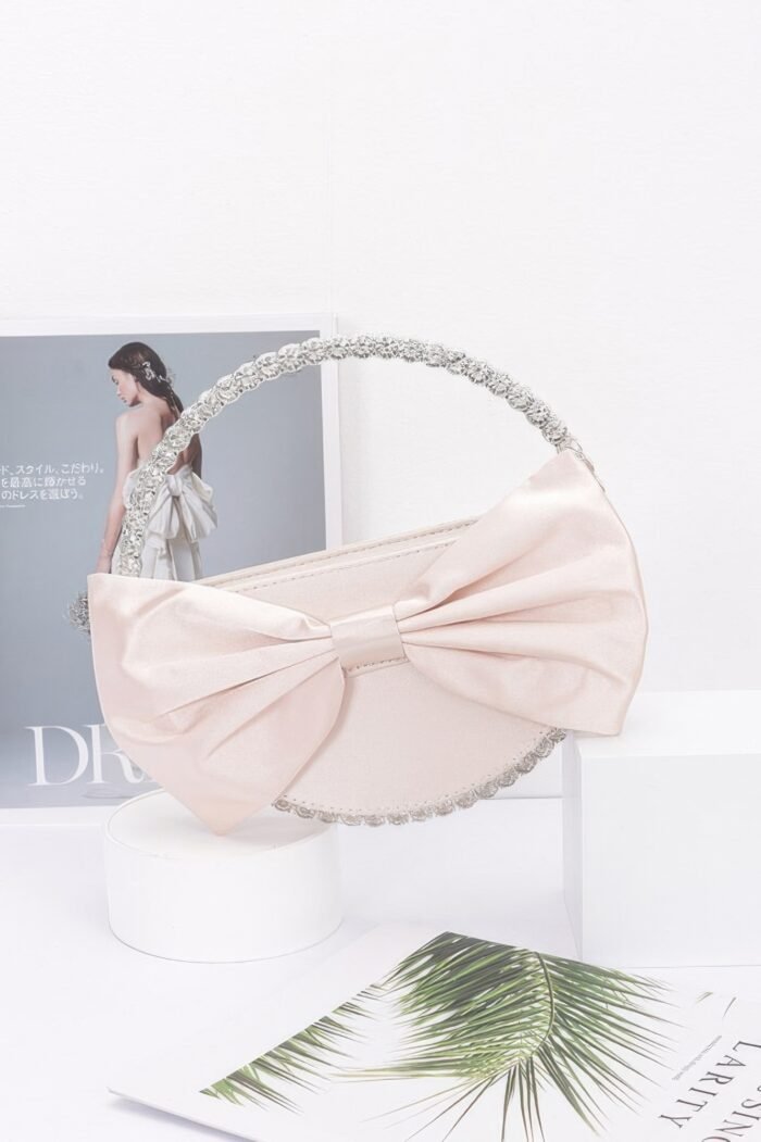 Satin Ribbon Round Rhinestone Metal Clutch - Image 3
