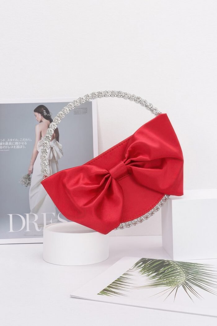 Satin Ribbon Round Rhinestone Metal Clutch - Image 4