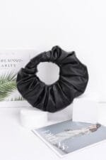 Faux Leather Pleated Handle Clutch