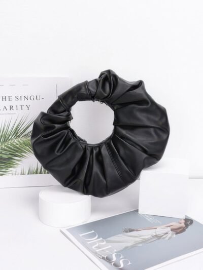 Faux Leather Pleated Handle Clutch