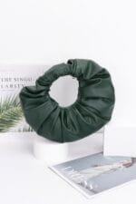 Faux Leather Pleated Handle Clutch