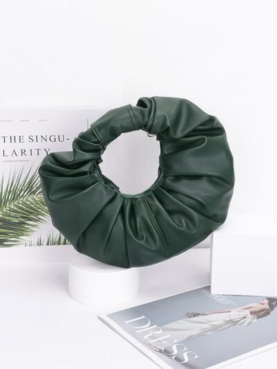 Faux Leather Pleated Handle Clutch Faux Leather Pleated Handle Clutch