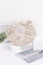 Faux Leather Pleated Handle Clutch