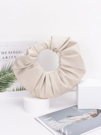 Faux Leather Pleated Handle Clutch Faux Leather Pleated Handle Clutch