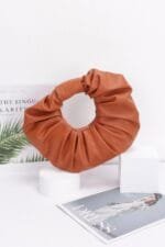 Faux Leather Pleated Handle Clutch