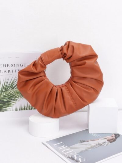 Faux Leather Pleated Handle Clutch Faux Leather Pleated Handle Clutch