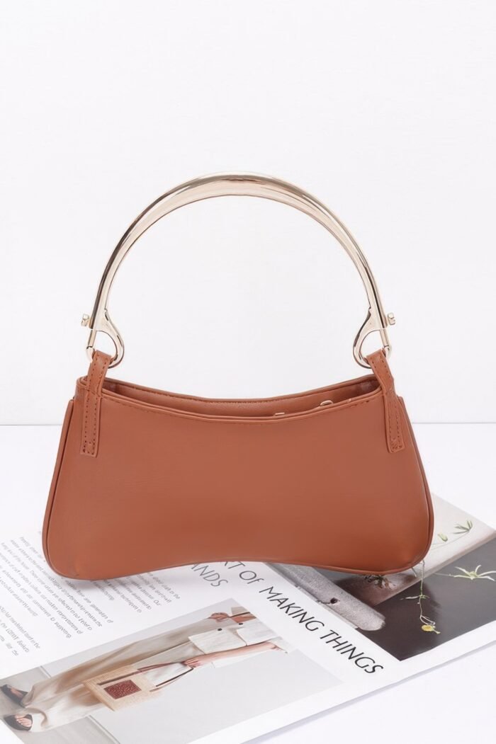 Faux Leather Metal Handle Zip Clutch - Image 1