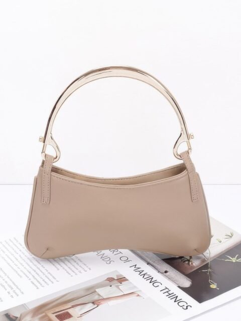 Faux Leather Metal Handle Zip Clutch