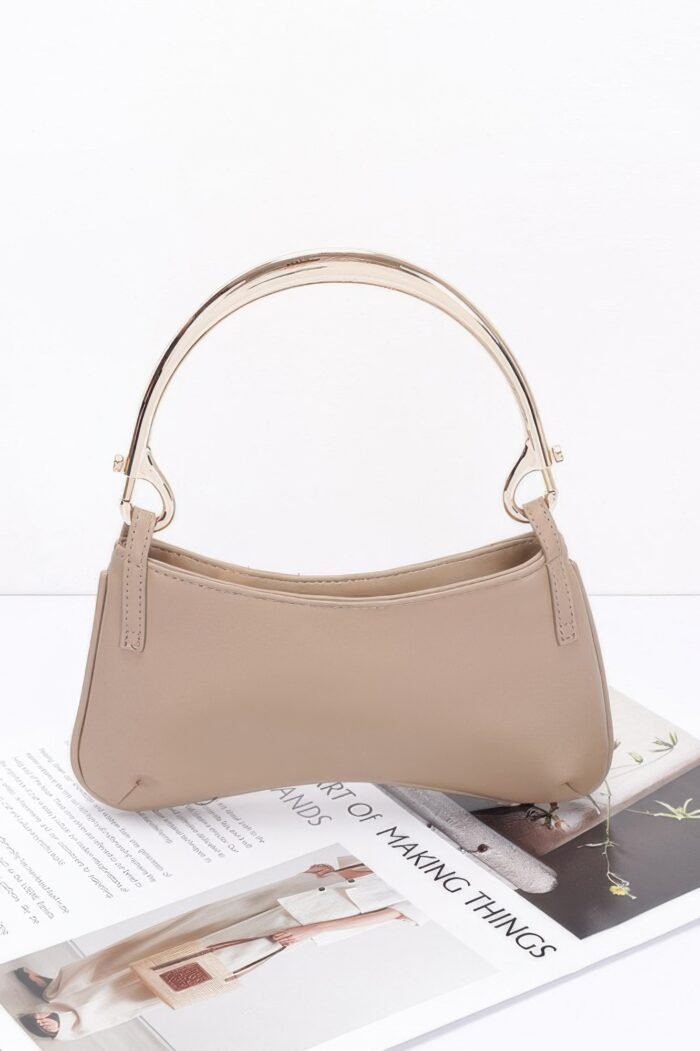 Faux Leather Metal Handle Zip Clutch - Image 2