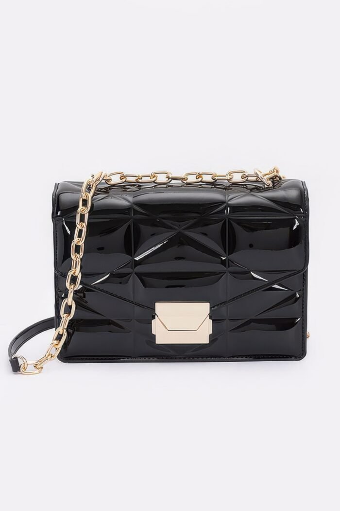 Embossed Enamel Flap Crossbody Clutch - Image 1