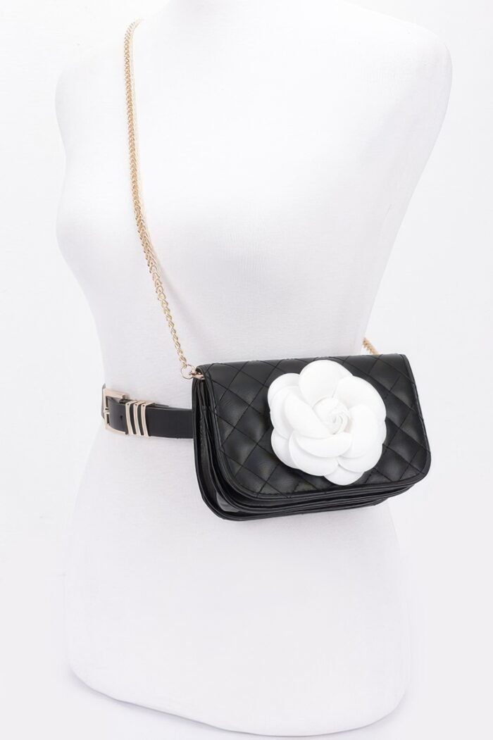 Faux Leather Quilted Flower Beltbag Shoulder Chain - Image 1
