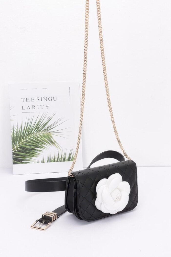 Faux Leather Quilted Flower Beltbag Shoulder Chain - Image 4