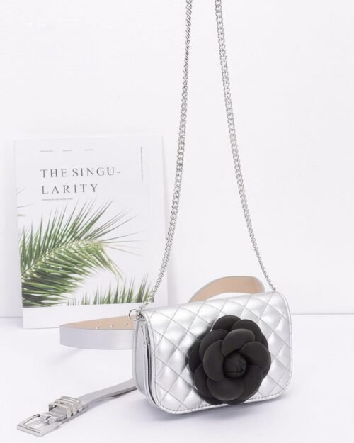 faux leather quilted flower beltbag shoulder chain