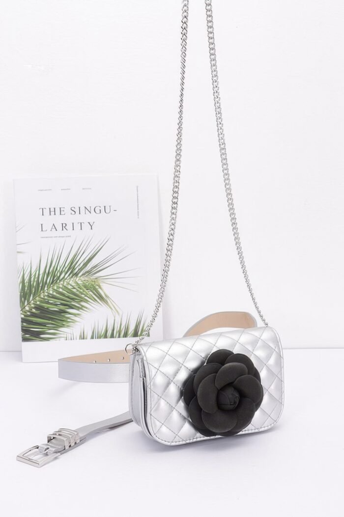 Faux Leather Quilted Flower Beltbag Shoulder Chain - Image 5