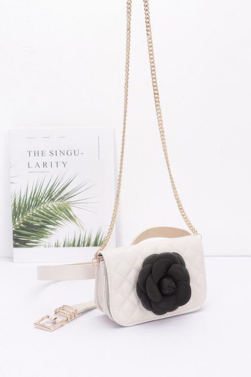 Faux Leather Quilted Flower Beltbag Shoulder Chain - Image 6