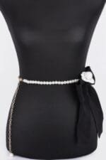 Flower Ribbon Faux Pearl Belt