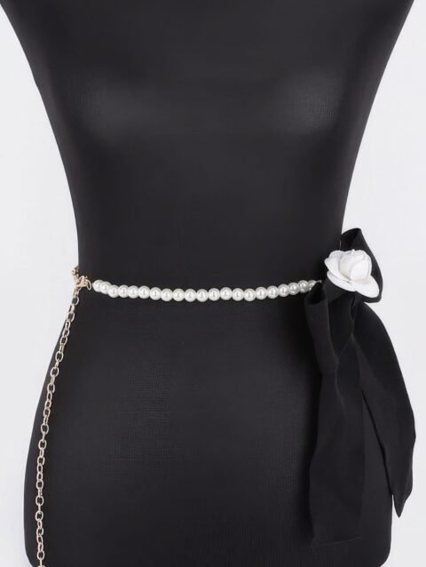 Flower Ribbon Faux Pearl Belt