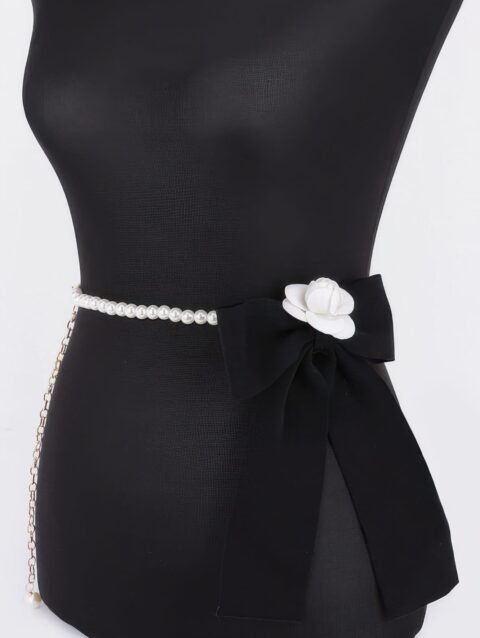 Flower Ribbon Faux Pearl Belt