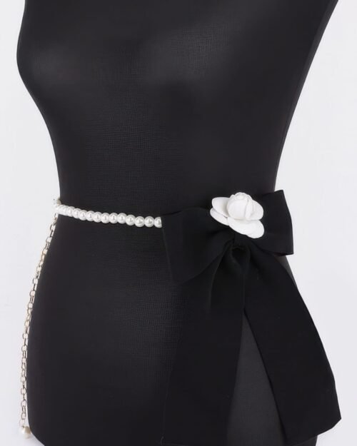 flower ribbon faux pearl belt