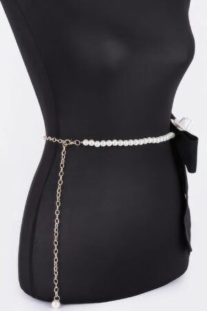 Flower Ribbon Faux Pearl Belt