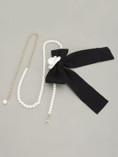 Flower Ribbon Faux Pearl Belt Flower Ribbon Faux Pearl Belt