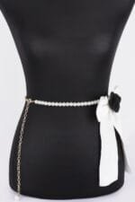 Flower Ribbon Faux Pearl Belt