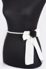 Flower Ribbon Faux Pearl Belt