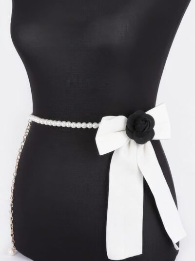 Flower Ribbon Faux Pearl Belt Flower Ribbon Faux Pearl Belt