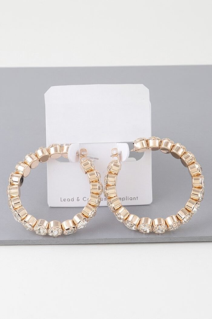 Geometric Rhinestone Cut Hoop Earrings - Image 1
