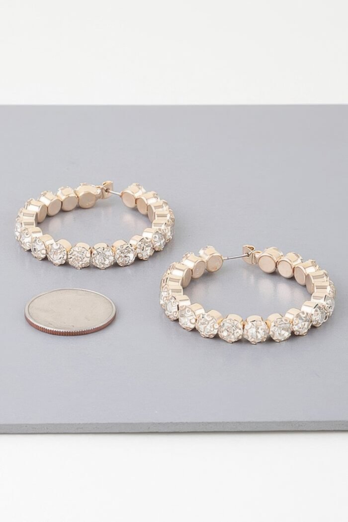 Geometric Rhinestone Cut Hoop Earrings - Image 2