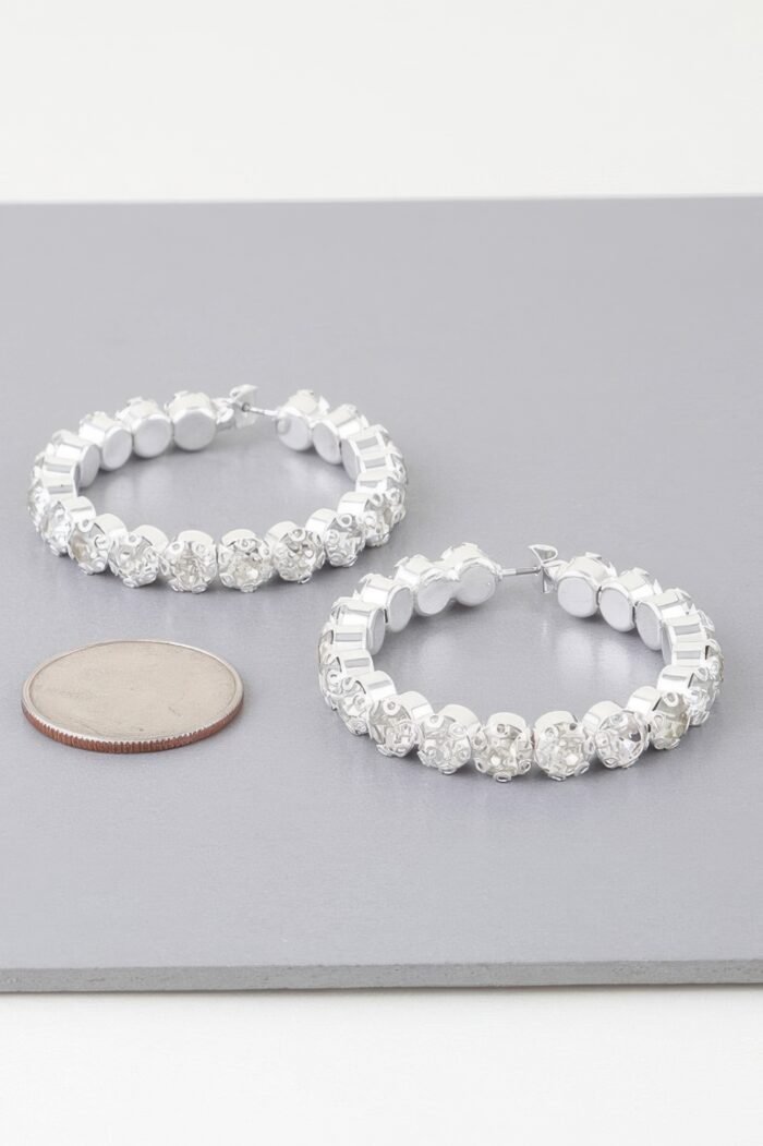 Geometric Rhinestone Cut Hoop Earrings - Image 3