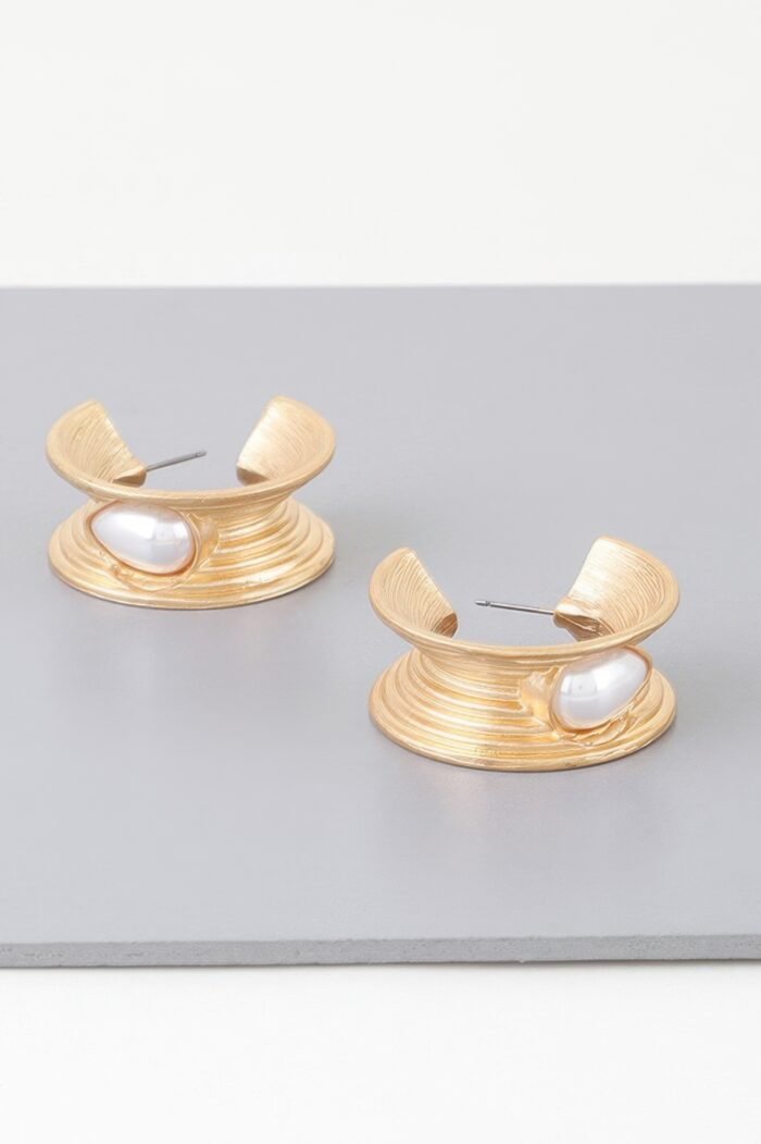 Flared Pearl Teardrop Hoop Earrings - Image 1