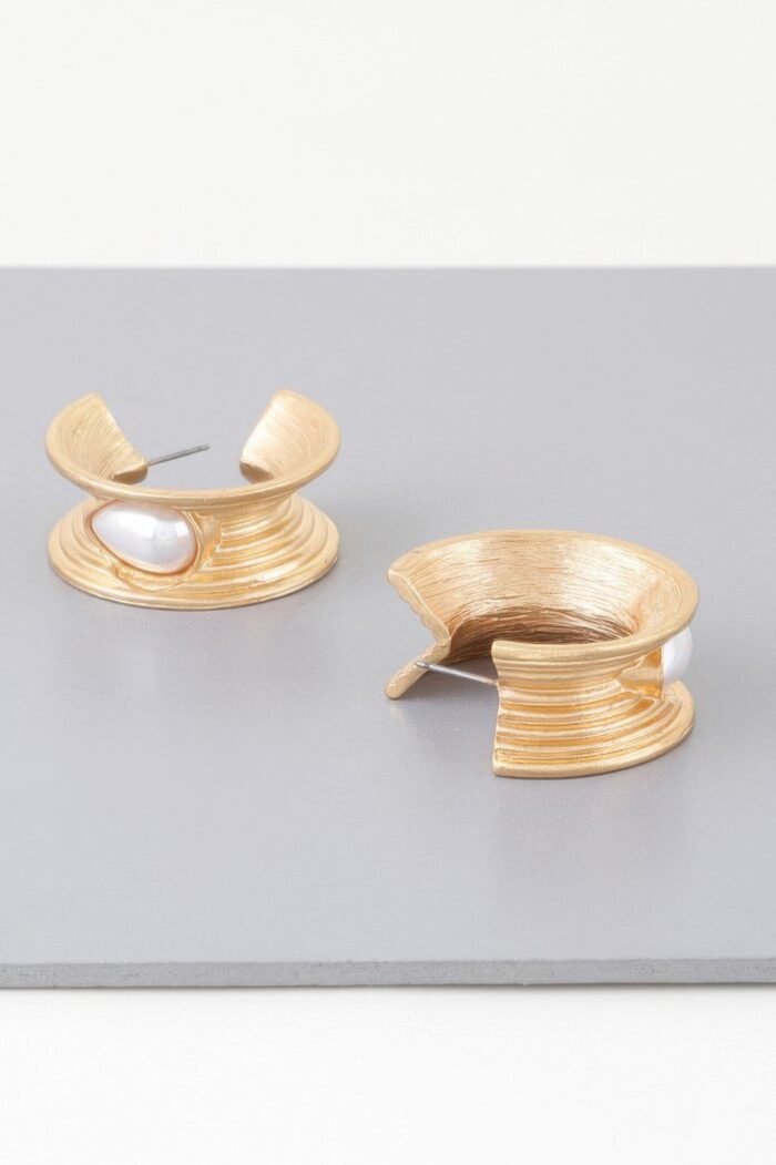 Flared Pearl Teardrop Hoop Earrings - Image 2