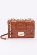 Embossed Enamel Flap Crossbody Clutch