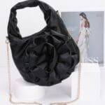 Faux Leather Big Flower Handle Bag