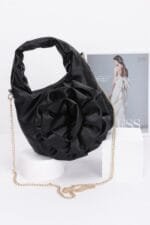 Faux Leather Big Flower Handle Bag