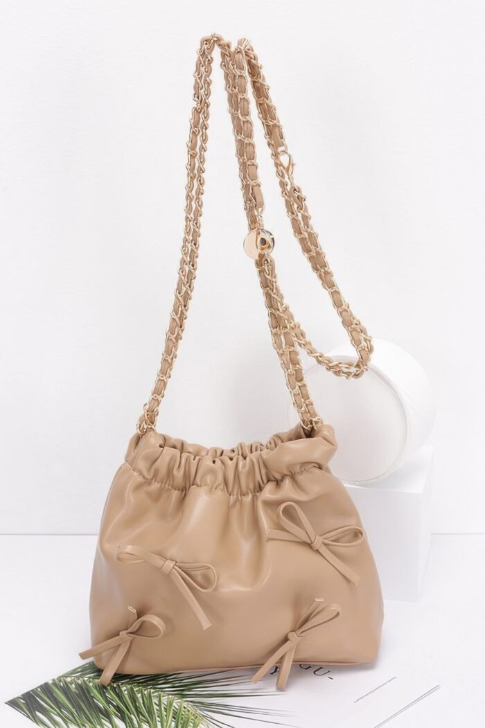Faux Leather Multi Ribbon Bucket Chaincrossbodybag - Image 1
