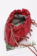 Faux Leather Multi Ribbon Bucket Chaincrossbodybag