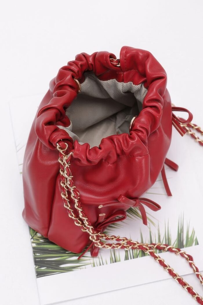 Faux Leather Multi Ribbon Bucket Chaincrossbodybag - Image 4