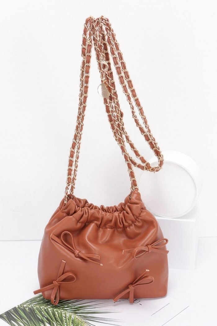 Faux Leather Multi Ribbon Bucket Chaincrossbodybag - Image 5