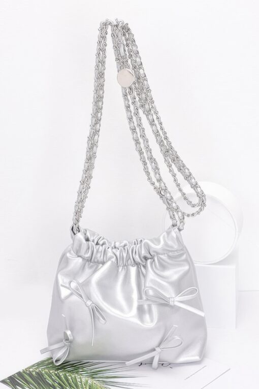 Faux Leather Multi Ribbon Bucket Chaincrossbodybag - Image 6