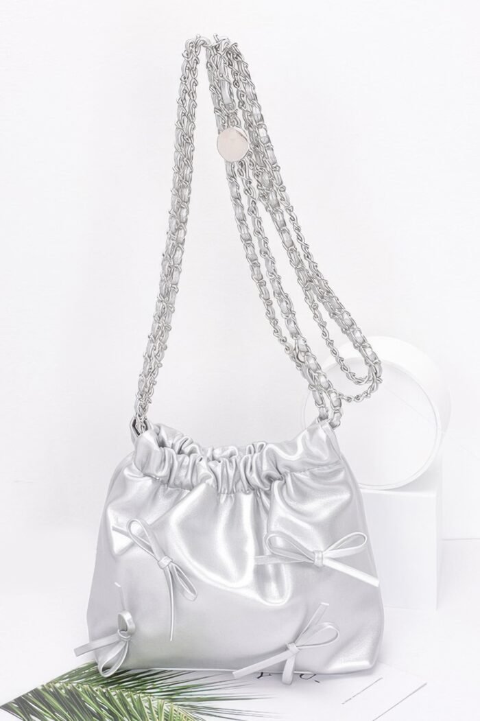 Faux Leather Multi Ribbon Bucket Chaincrossbodybag - Image 6