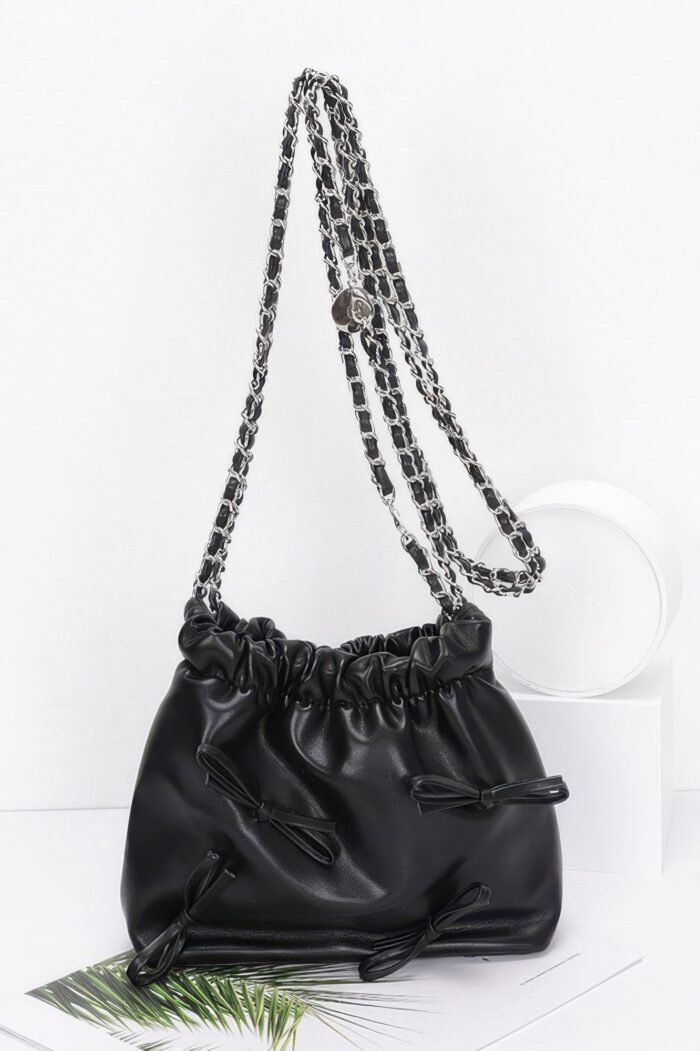 Faux Leather Multi Ribbon Bucket Chaincrossbodybag - Image 2