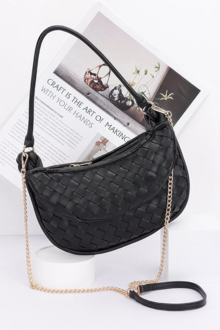 Faux Leather Braided Double Hobo Bag - Image 1
