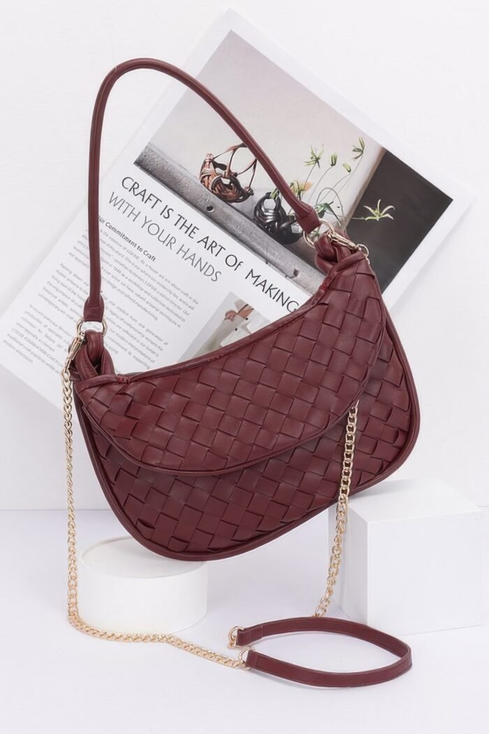 Faux Leather Braided Double Hobo Bag - Image 2