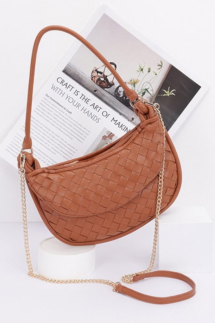 Faux Leather Braided Double Hobo Bag - Image 3