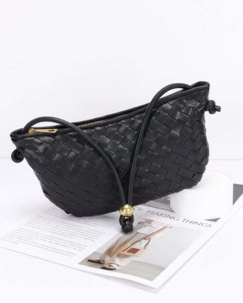 Faux Leather Braided Wrist And Shoulder Bag