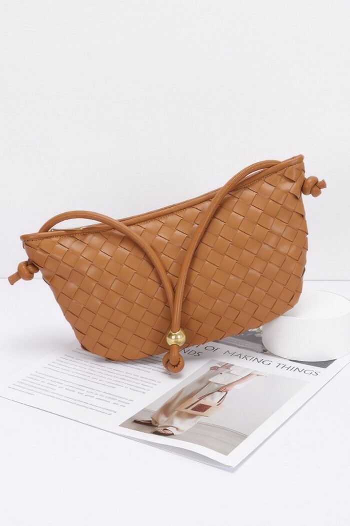 Faux Leather Braided Wrist And Shoulder Bag - Image 2
