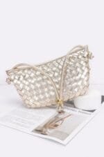 Faux Leather Braided Wrist And Shoulder Bag